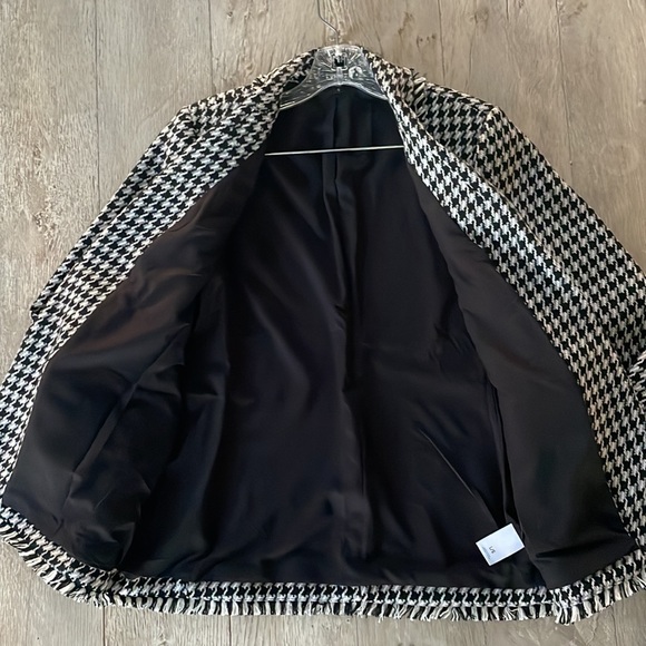 Gorgeous Express Blazer Jacket in Plaid Black White Lined Jacket w pockets sz L - Picture 3 of 11